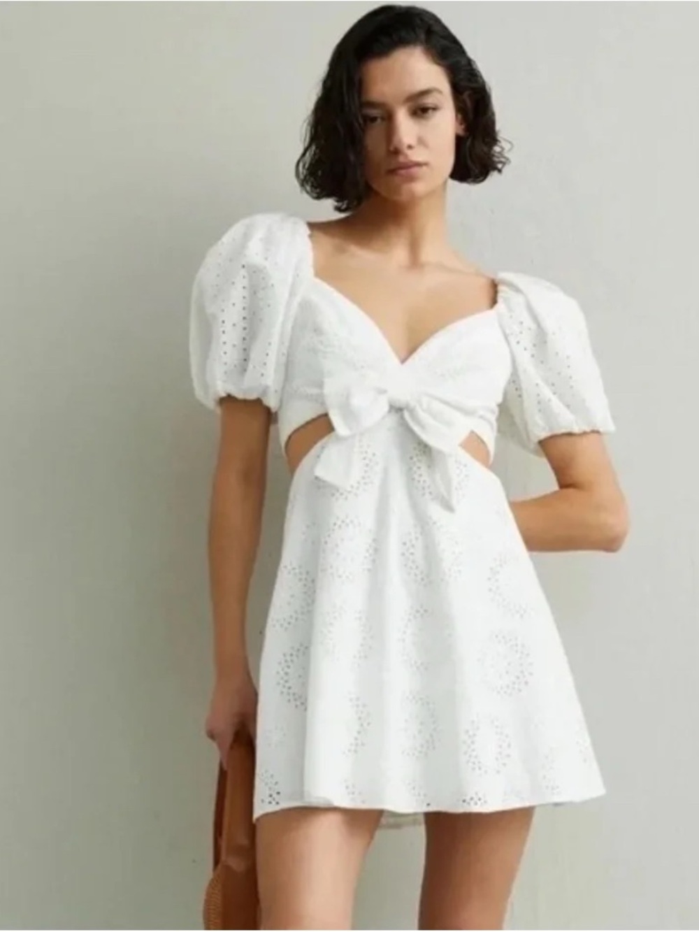 Alice + Olivia Queenie Eyelet Puff Sleeve Mini Dress